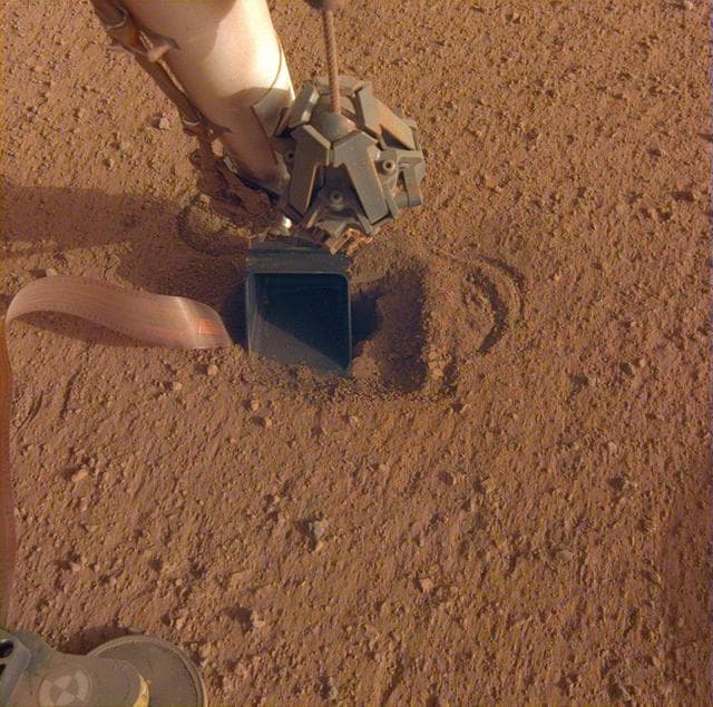 NASA image: NASA InSight's Mole Taps the Bottom of the Lander's Scoop
