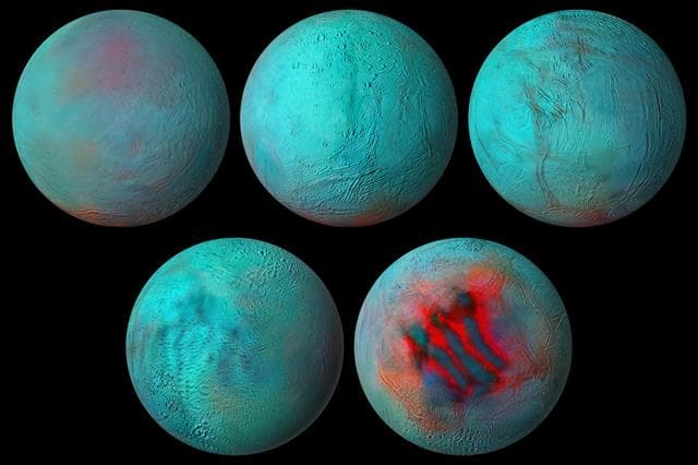 NASA image: Enceladus in the Infrared