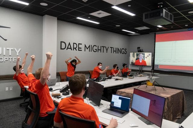 NASA image: Ingenuity's Team Reacts to Data Showing It Completed Its First Flight