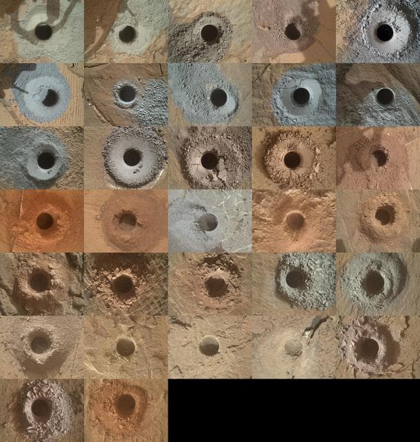 NASA image: Curiosity's 32 Drill Holes