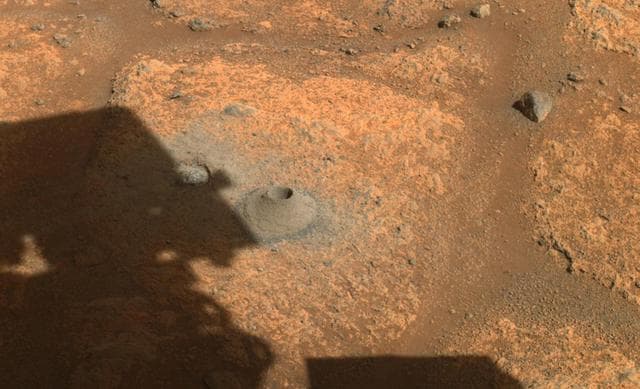 NASA image: Perseverance's Drill Hole for First Sample Collection Attempt