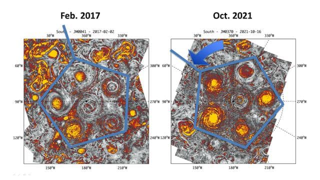 NASA image: Jupiter's Polar Vortices Over Five Years