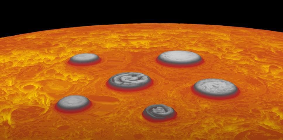 NASA image: Oscillating Cyclones at Jupiter's South Pole