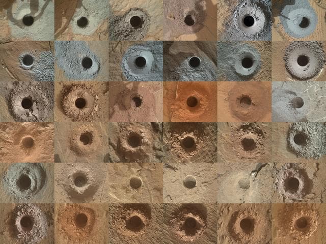 NASA image: Curiosity's 36 Drill Holes