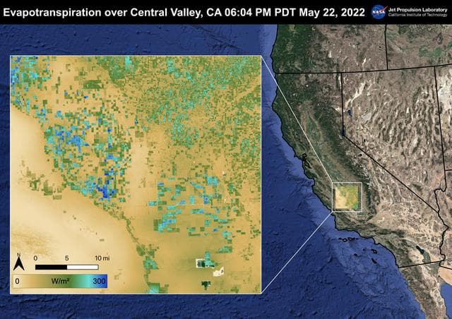 NASA image: Evapotranspiration over Central Valley