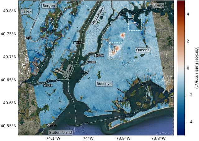 NASA image: Map of New York City Subsidence and Uplift