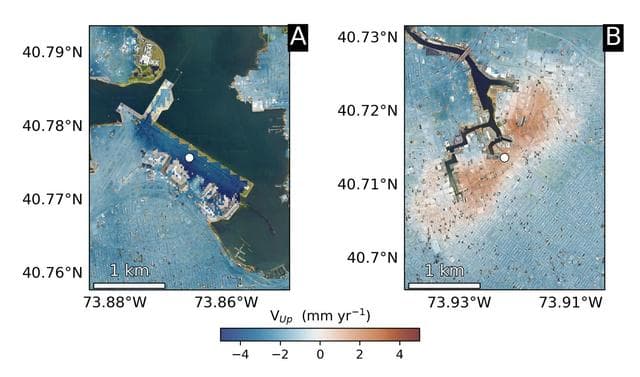NASA image: Hot Spots of Subsidence, Uplift in New York City