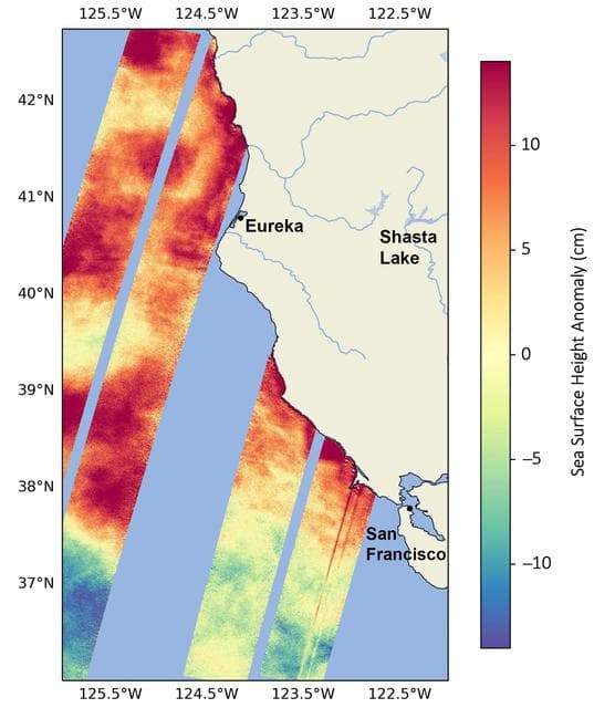 NASA image:  SWOT Monitors Warming Waters Off California Coast