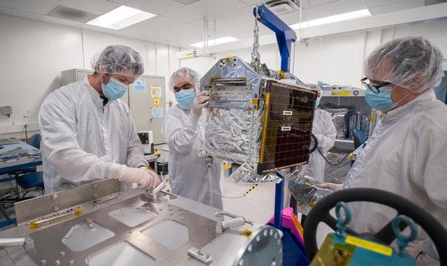 NASA image: Farside Seismic Suite Prepared for Testing in JPL Clean Room
