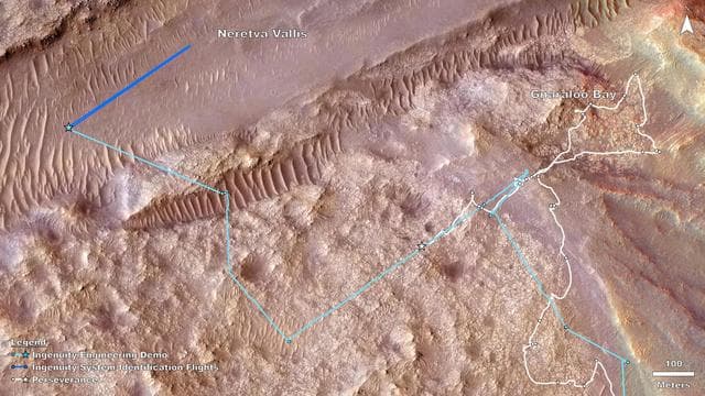 NASA image: Rover, Helicopter Locations in Jezero Crater