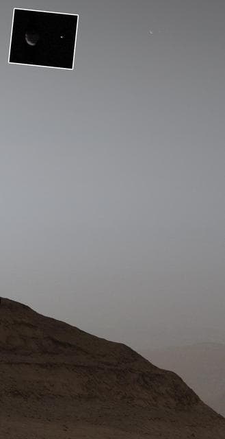 NASA image: Curiosity Views Earth Setting, Phobos Rising