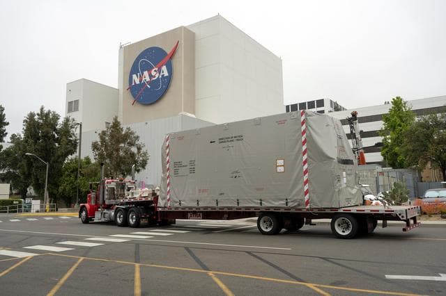 NASA image: NEO Surveyor's Transportation System Arrives at JPL's High Bay 1