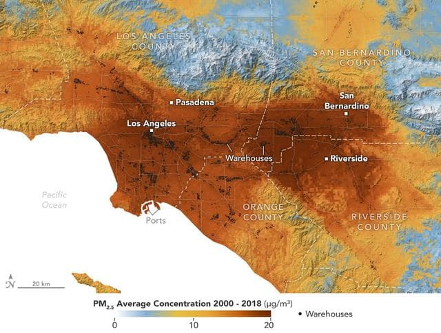 NASA image: Particulate Pollution and Warehouses in the Los Angeles Region
