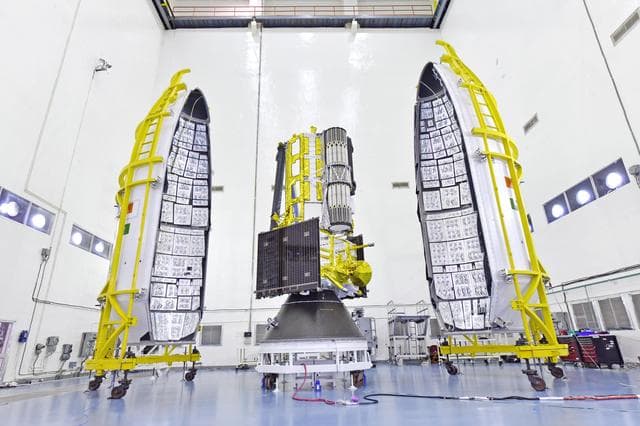 NASA image: NISAR Encapsulated in Payload Fairing at ISRO Launch Site