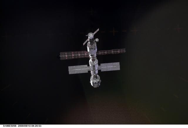 NASA image: Distant view of the ISS as OV-104 makes its initial approach during STS-106