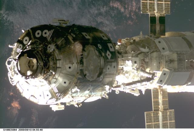 NASA image: Zarya & Node 1 as Atlantis makes its initial approach during STS-106