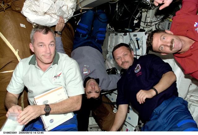 NASA image: Wilcutt, Malenchenko, Morukov & Burbank onboard Atlantis during STS-106