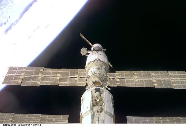 NASA image: External view of Zarya and Zvezda taken during the STS-106 mission