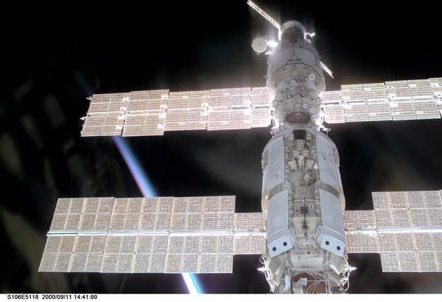 NASA image: External view of Zarya and Zvezda taken during the STS-106 mission