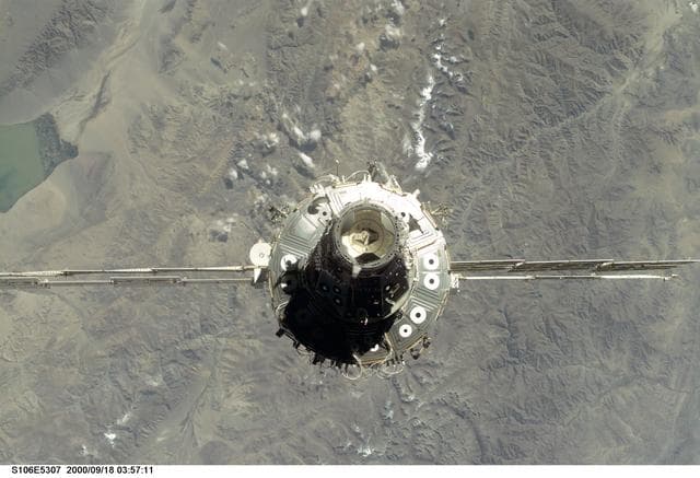 NASA image: View of the ISS as Atlantis makes its closing fly around during STS-106
