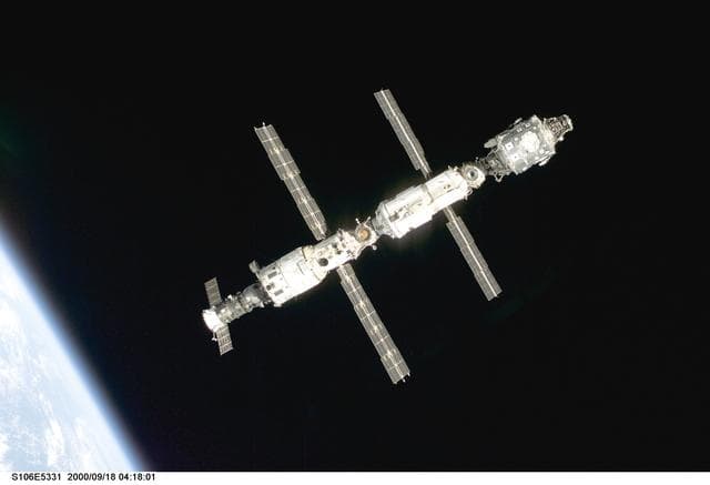 NASA image: View of the ISS as Atlantis makes its closing fly around during STS-106