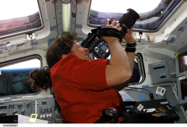 NASA image: Clark videotapes through an AFD window on Columbia during STS-107