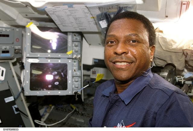 NASA image: Anderson smiles for the camera on Columbia's AFD during STS-107