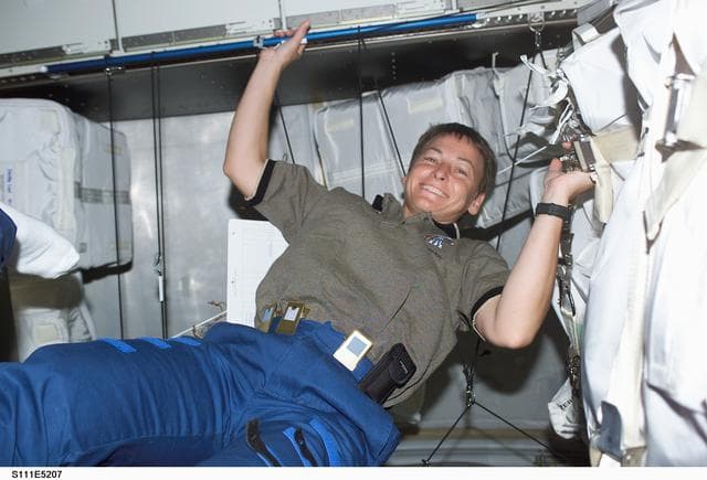 NASA image: Whitson photographed in the MPLM during STS-111 UF-2 transfer OPS