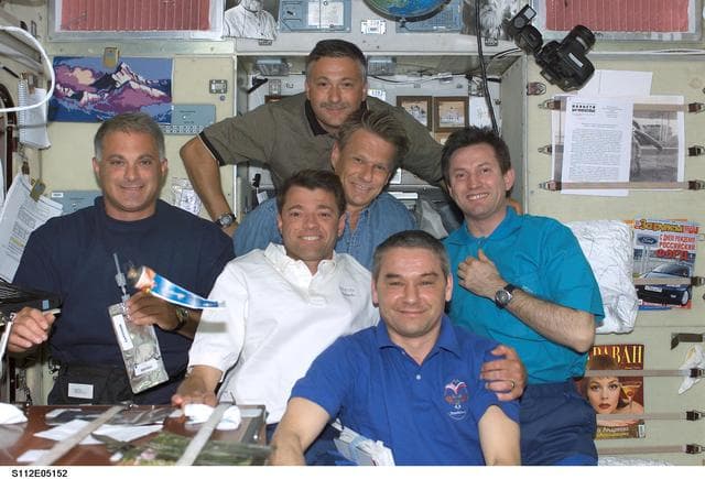 NASA image: Expedition 5 and STS-112 crew in Zvezda module