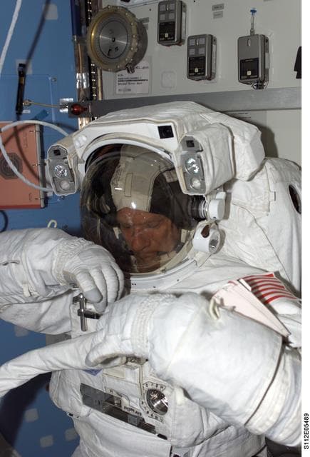 NASA image: MS Sellers in airlock prior to EVA 3