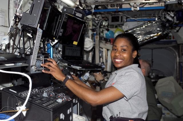 NASA image: Wilson works at the SSRMS during STS-121 / Expedition 13 joint operations