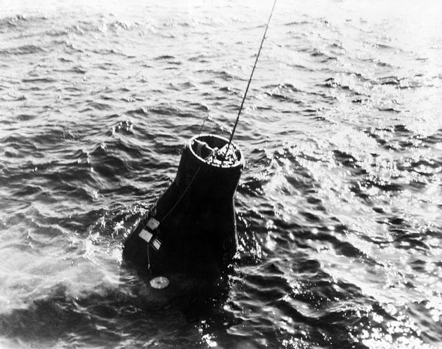 NASA image: Mercury-Atlas 6 "Friendship 7" spacecraft is retrieved from the Atlantic Ocean