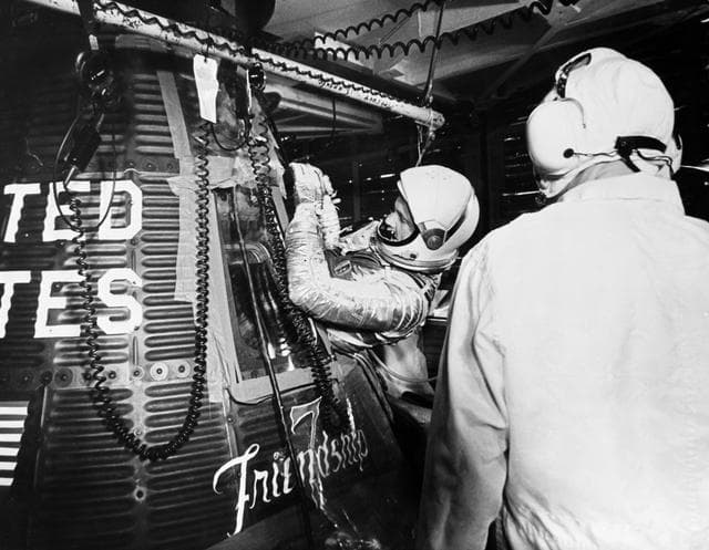 NASA image: View of Astronaut John Glenn insertion into the Mercury Spacecraft