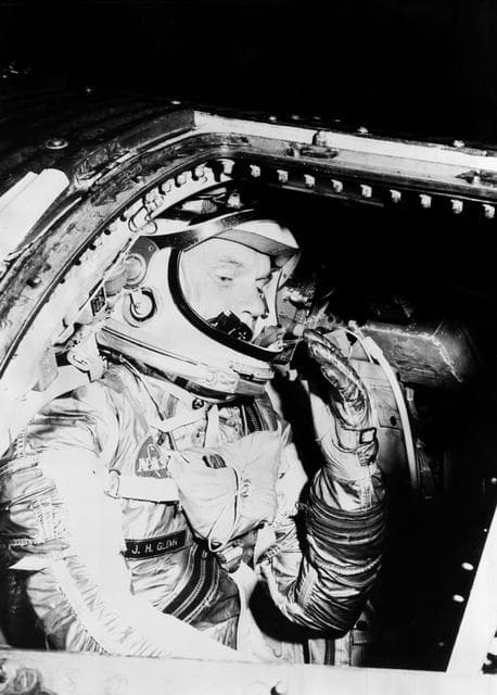 NASA image: Astronaut John Glenn during training exercise in Mercury Procedures Trainer