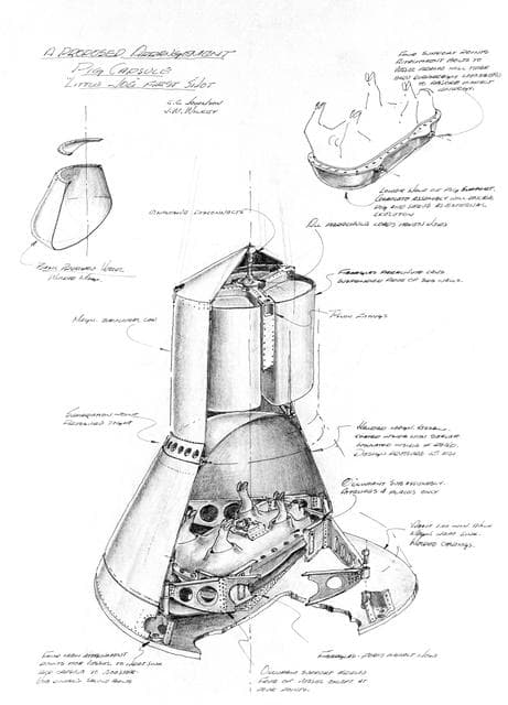 NASA image: Drawing of proposed Pig Capsule Little Joe first shot