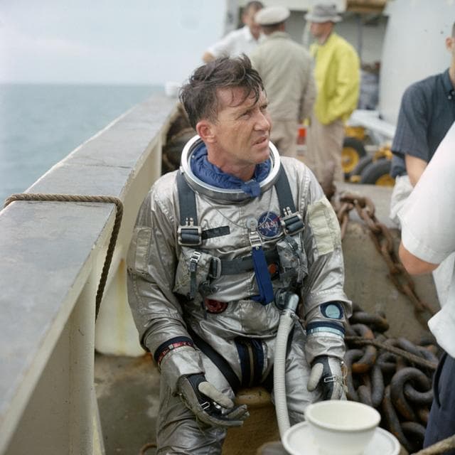 NASA image: TRAINING - (WATER EGRESS)(GT-6 COMMAND PILOT)(CLOSEUP SUITED)