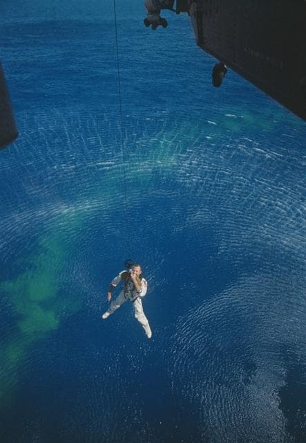 NASA image: GT-5 Recovery Being Hoisted to Helicopter