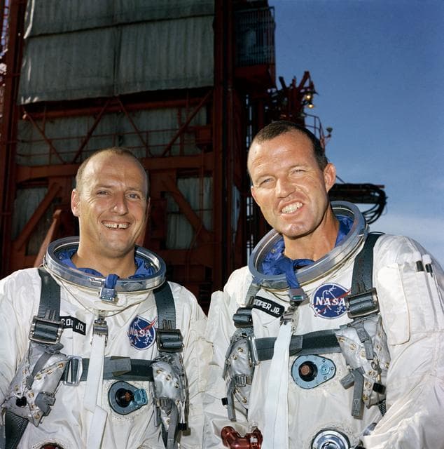 NASA image: Gemini-Titan (GT)- 5 - Prime Crew - Closeup - Cape