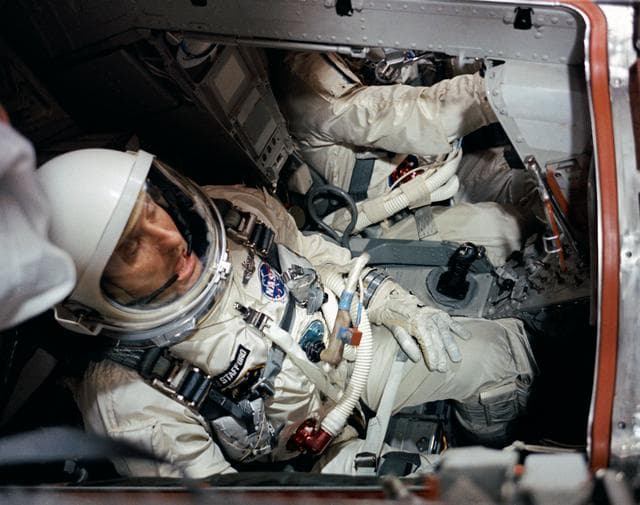 NASA image: (GEMINI-TITAN [GT]-6 PREFLIGHT ACTIVITY) (PILOT INSIDE SPACECRAFT) - ASTRONAUT THOMAS P. STAFFORD - MISC. - CAPE