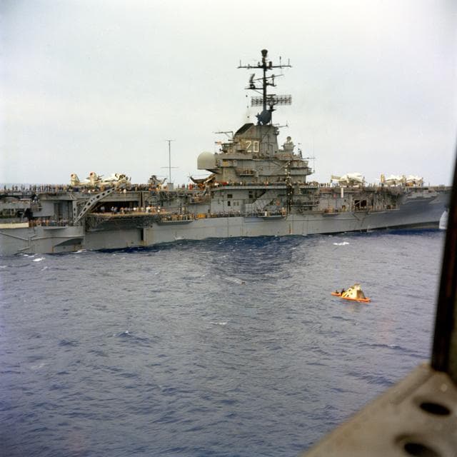 NASA image: U.S.S. Bennington during recovery operations for Apollo 4