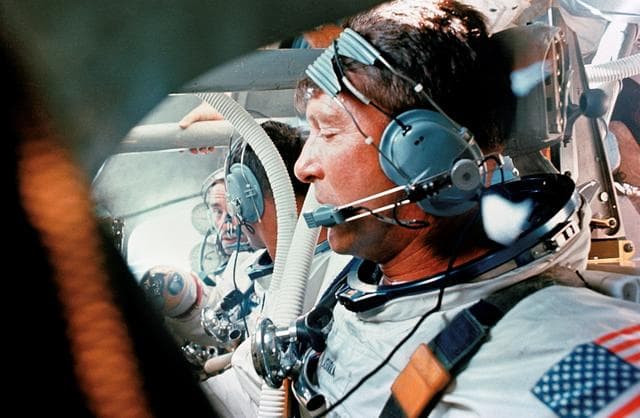 NASA image: Apollo 7 prime crew during water egress training in Gulf of Mexico