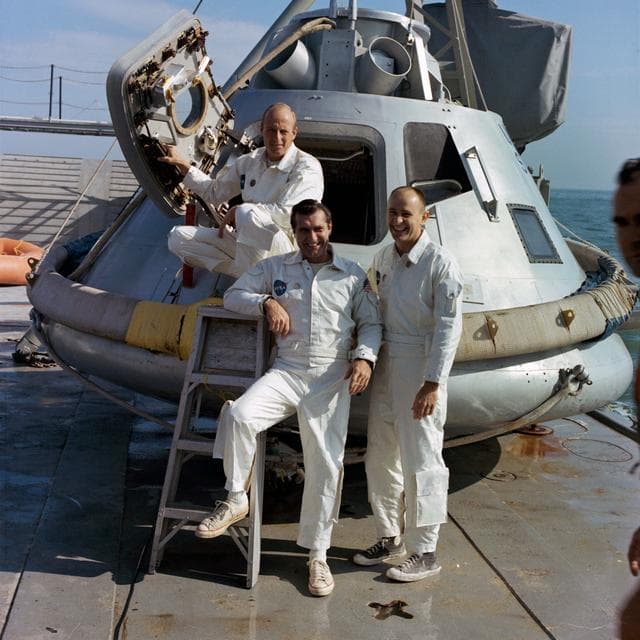 NASA image: Apollo 9 backup crew on "Retriever"-Ships