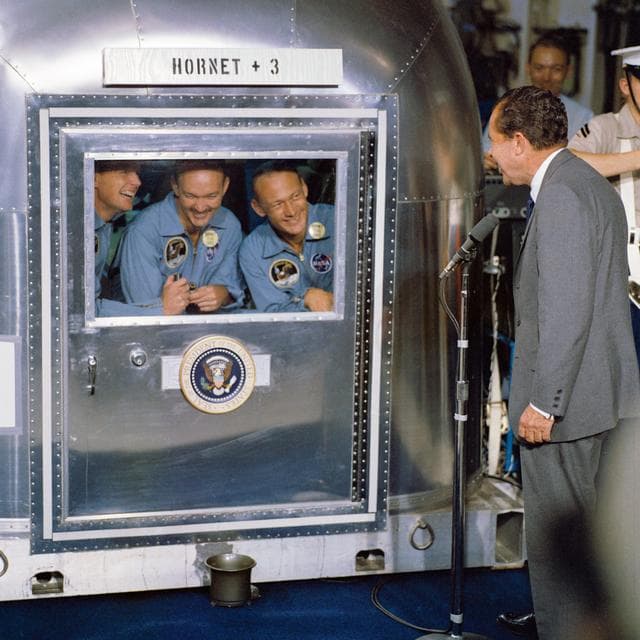 NASA image: President Nixon - Welcome - Apollo XI Astronauts - USS Hornet
