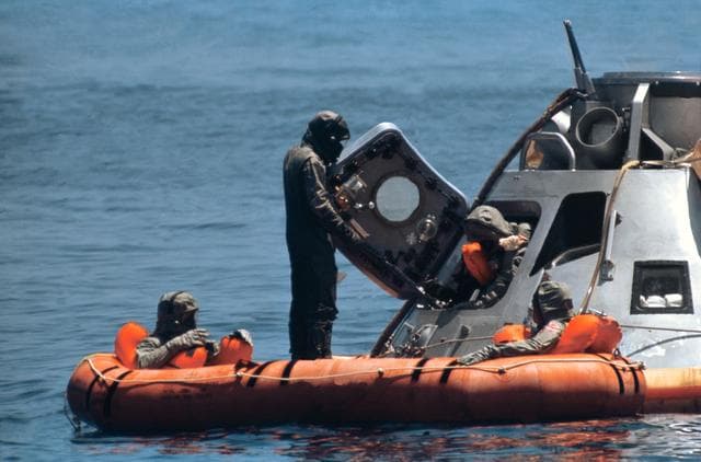NASA image: APOLLO XI CREW - WATER EGRESS TRAINING - GULF