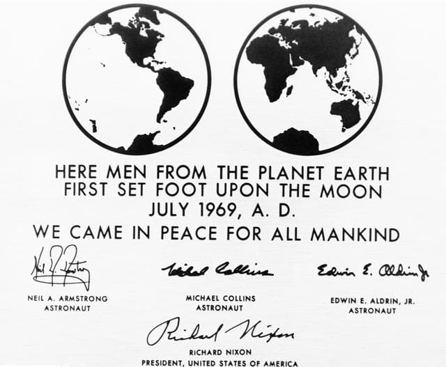 Plaque which Apollo 11 astronauts will leave on the moon