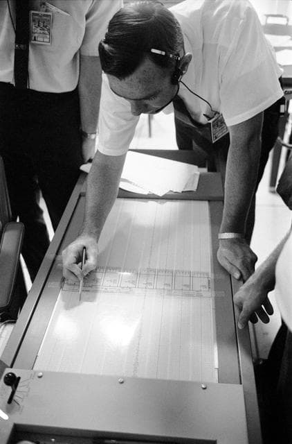 NASA image: Dr. Garry Latham - Seismometer Tracings Study - Moon - MSC