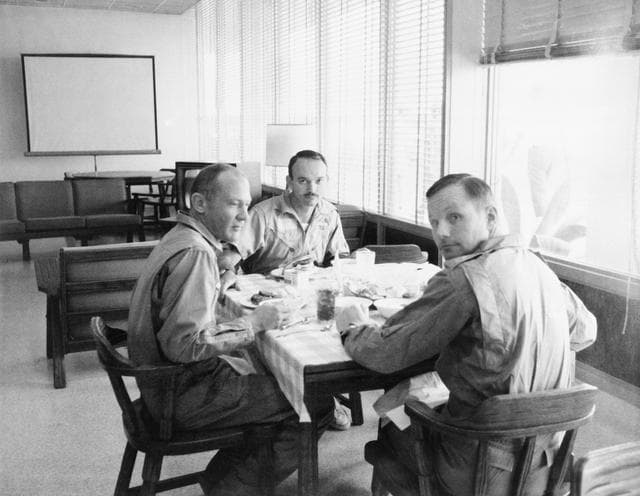NASA image: Apollo XI Crewmen - Dining - Crew Reception Area - Lunar Receiving Lab (LRL) - MSC