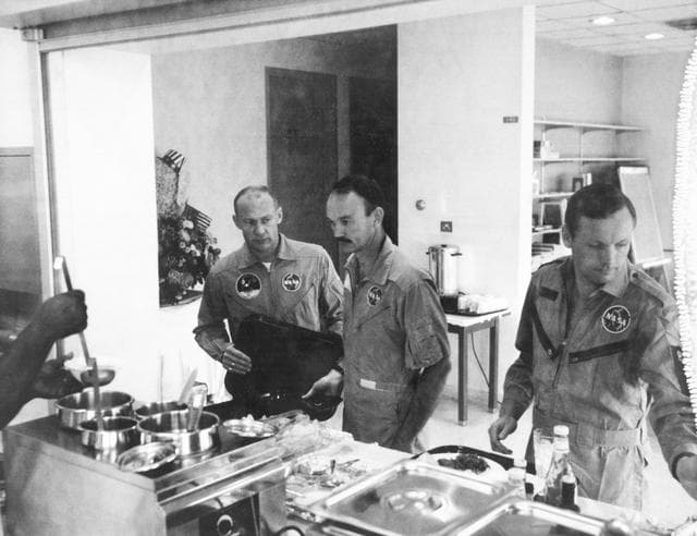 NASA image: Apollo XI Crewmen - Dining - Crew Reception Area - Lunar Receiving Lab (LRL) - MSC