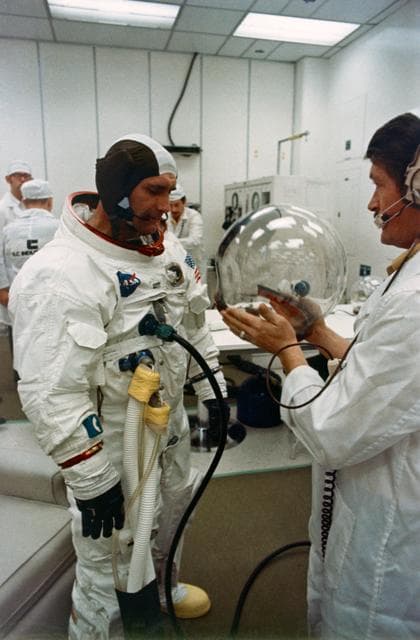 NASA image: Astronaut Richard F. Gordon suits up during Apollo 12 prelaunch countdown