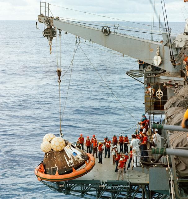 NASA image: Apollo 13 Command Module recovery after splashdown